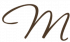 A brown, cursive capital letter "M" on a light gray background.