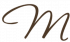 A brown, cursive capital letter "M" on a light gray background.
